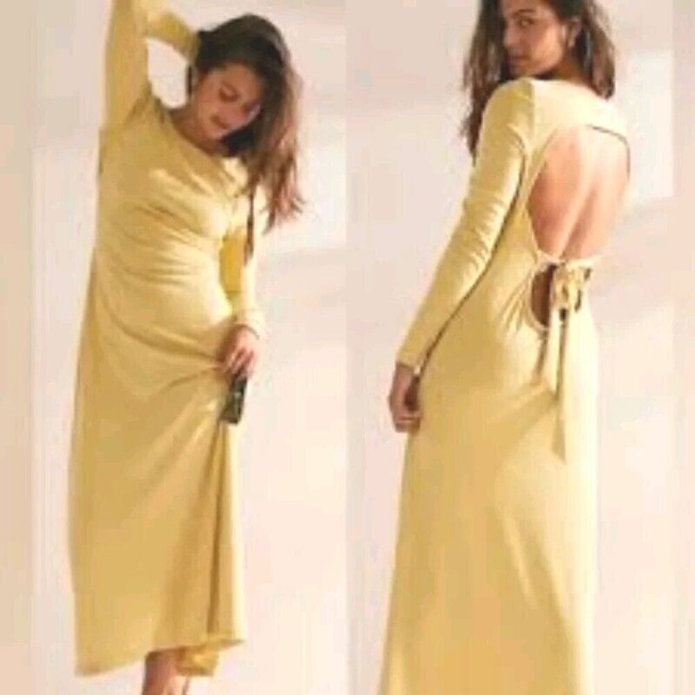 NEW FREE PEOPLE AUBRE OPEN-BACK ESSENTIAL YELLOW MAXI DRESS MEDIUM